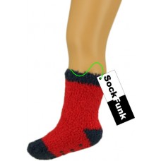 Super Soft Fluffy Socks with Grips - Red with Navy Heel and Toe Super Soft Fluffy Socks with Grips - Red with Navy Heel and Toe